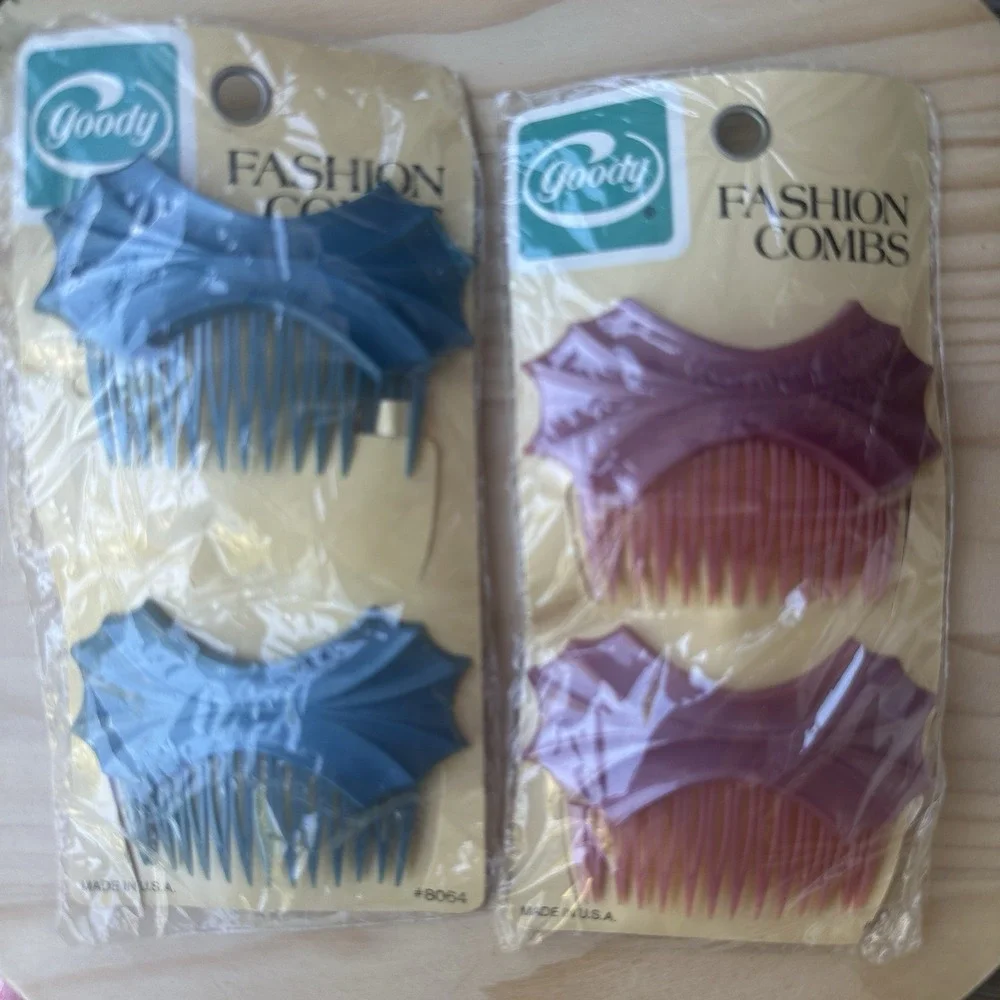 VTG 1985 Goody Plastic Hair Side Fashion Combs Blue Pink Made In USA‎ New